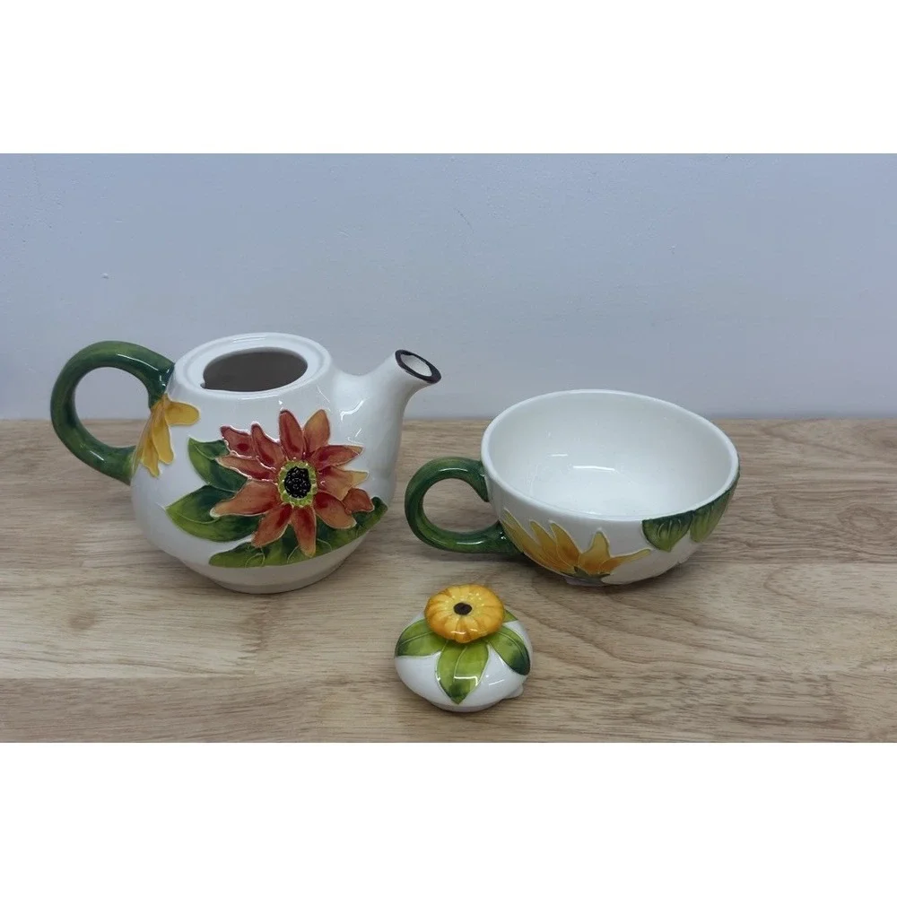 Blue Sky Ceramics Tea For One Sunflower Floral Design Heather‎ Goldminc #15